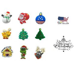 Christmas charms compatible Crocs Shoe set Of 8 grinch, santa, tree, snowman,